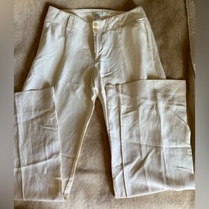 Cream Banana Republic “Ryan Fit” Linen-Silk Blend Wide leg Trousers